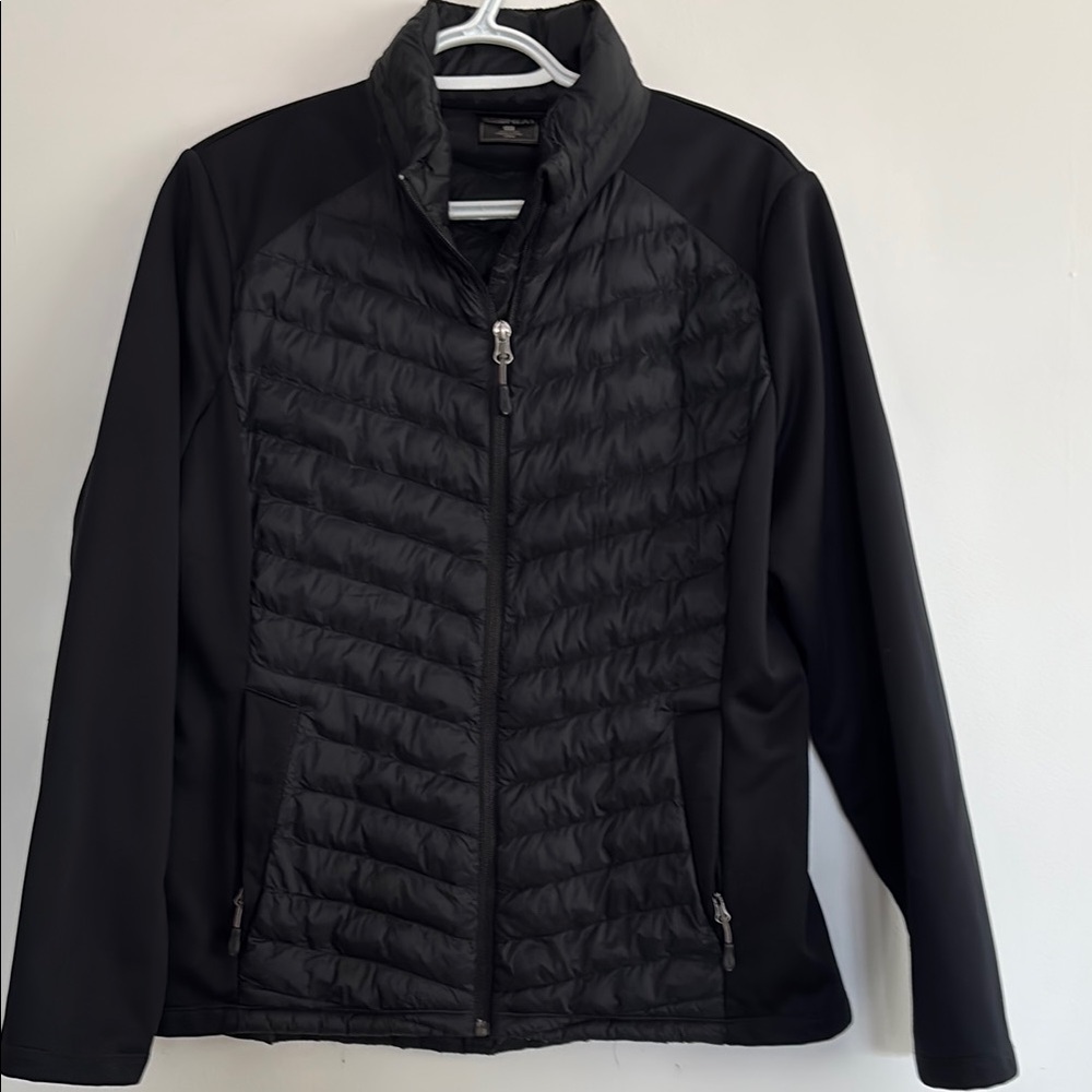 Women 32heat Black Puffer Jacket with Quilted Design,Sz L